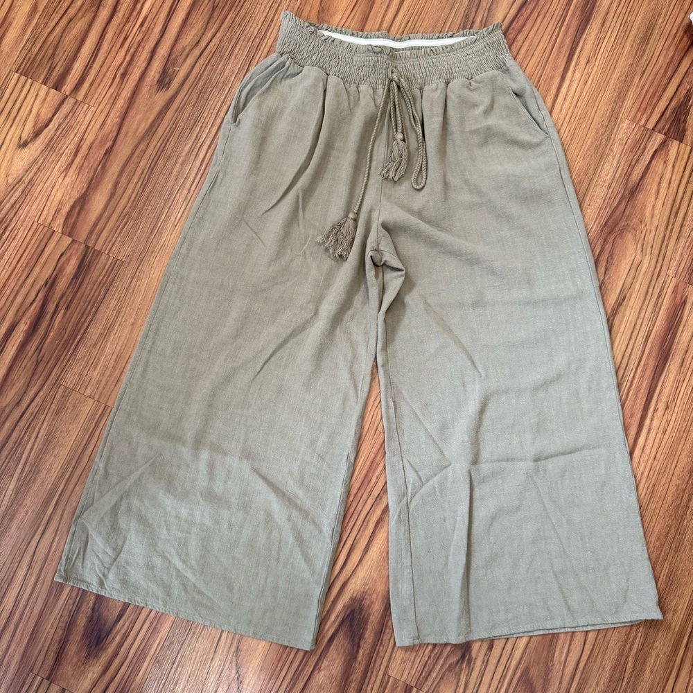 #3 Linen Blend Wide Leg Cropped Pant